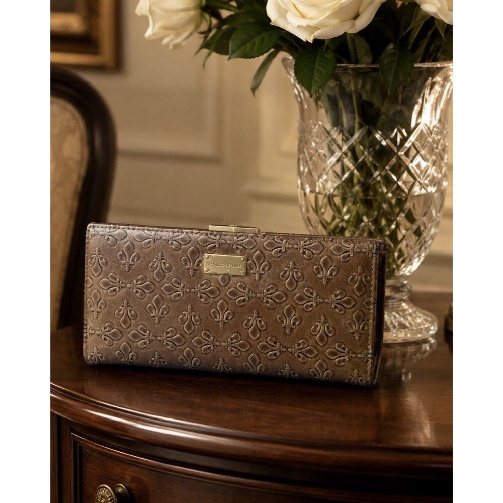 Patrick Cox Gold Paten Leather Embossed Fleur-de-lis Wallet